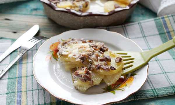 Картошка с грибами в духовке со сметаной: 6 пошаговых фоторецептов