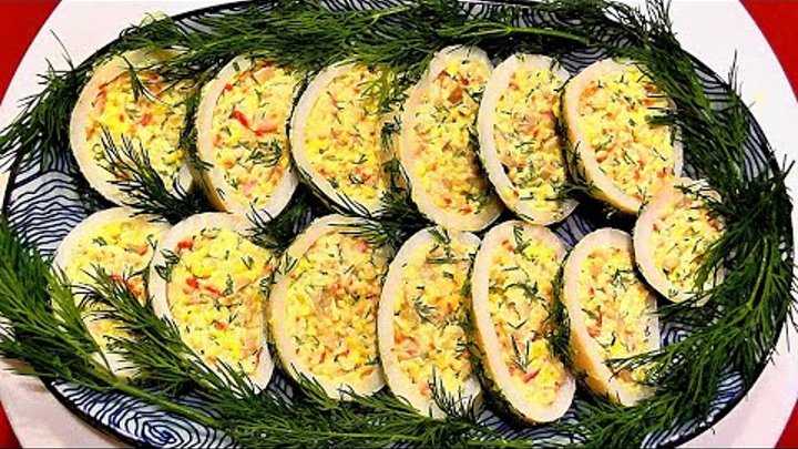 Кальмар, фаршированный крабовыми палочками — 6 рецептов закуски на праздник