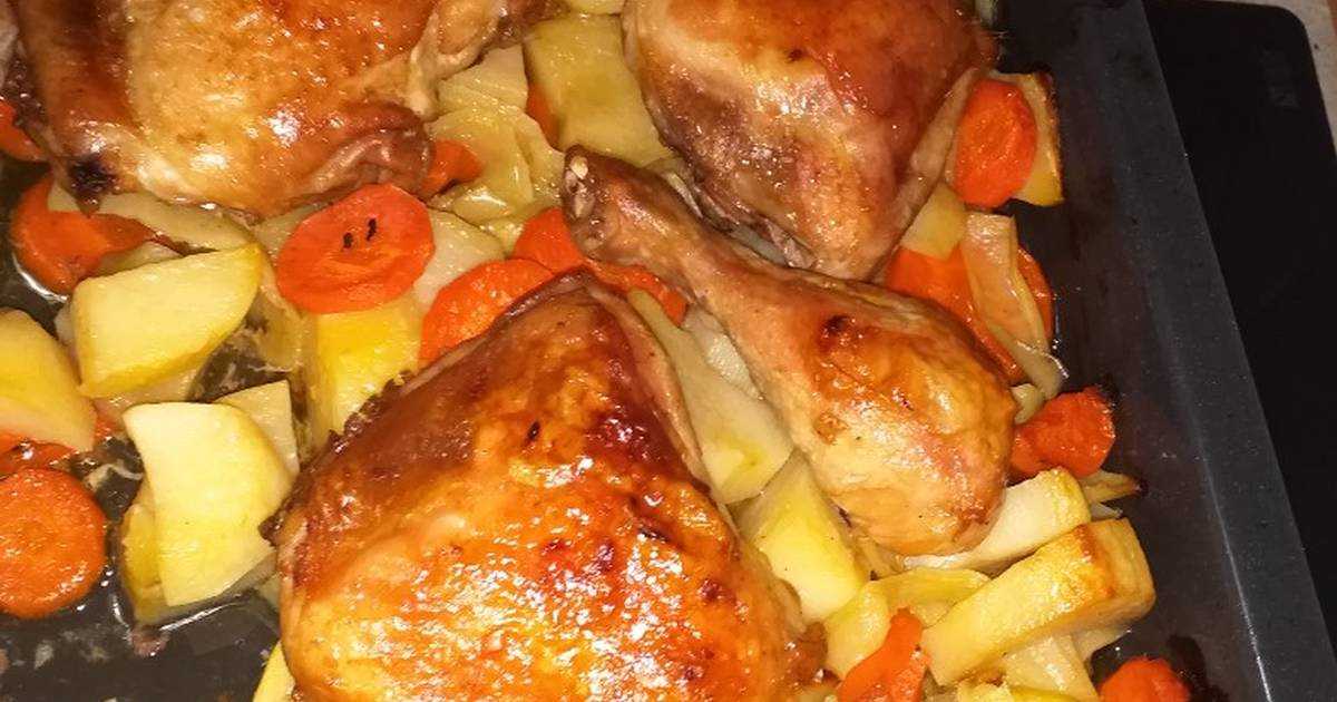 Пошаговый рецепт курицы с овощами, запеченной в духовке