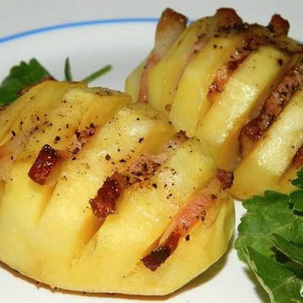 Картошка гармошка в духовке бекон и зелень