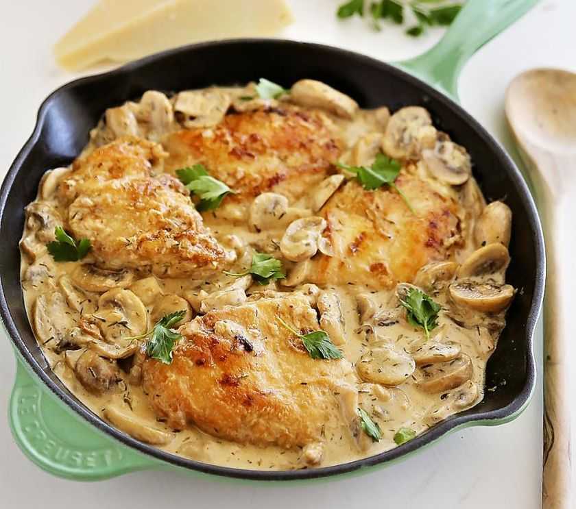 Курица с грибами в сливочном соусе - 61 рецепт приготовления пошагово - 1000.menu