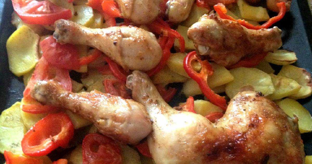 Пошаговый рецепт курицы с овощами, запеченной в духовке